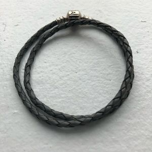Pandora grey leather 13.8 inch bracelet